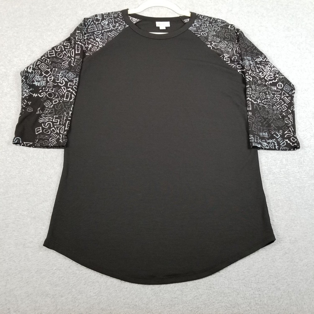 LuLaRoe Randy Top Womens Medium M Black White Graphic Raglan Baseball Tee Casual
